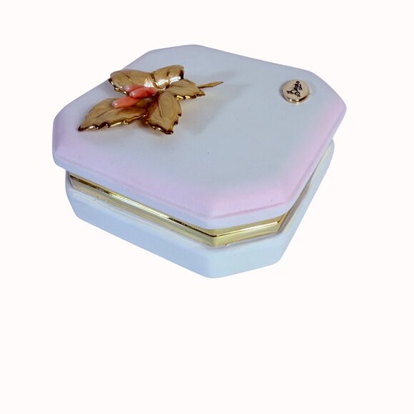 Bergers Italian Vanity Trinket Box Romantic VTG Octagon Enamel Orchid Logo - Picture 14 of 16